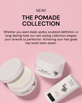 "Promotional banner for L’ange Pomade Collection. Text reads: "NEW! The Pomade Collection. Whether you want sleek updos, sculpted definition, or long-lasting hold, our new styling collection shapes your strands to perfection. Achieving your hair goals has never been easier" 