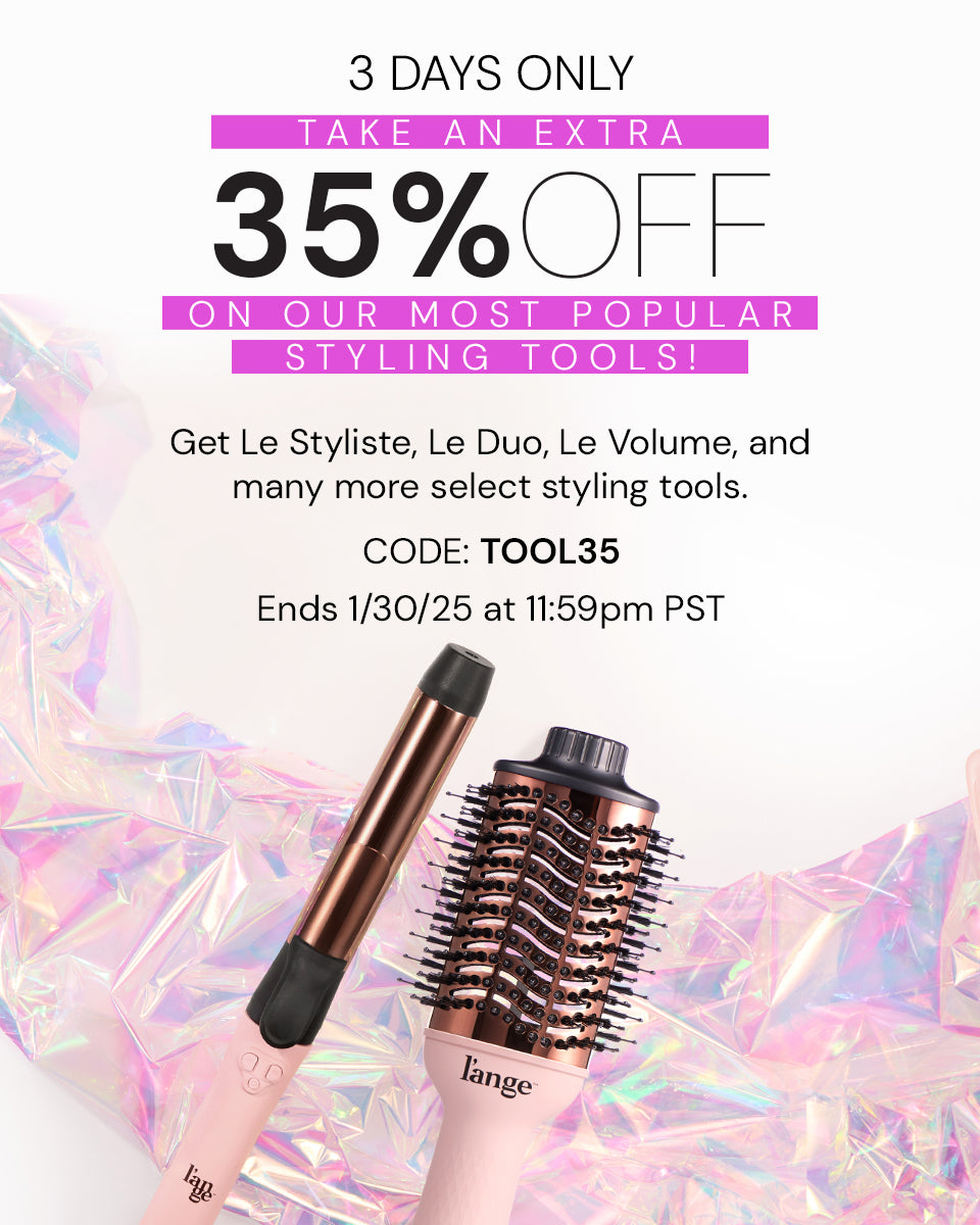 Promotional banner offering a three-day, 35% discount on popular styling tools, featuring images of a curling iron and hot air brush with the code TOOL35, valid until January 30, 2025.