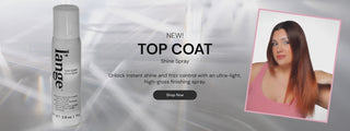 Promotional Banner. Text reads "NEW! TOP COAT Shine Spray. Unlock instant shine and frizz control with an ultra-light, high-gloss finishing spray." Below there is a "Shop Now" button