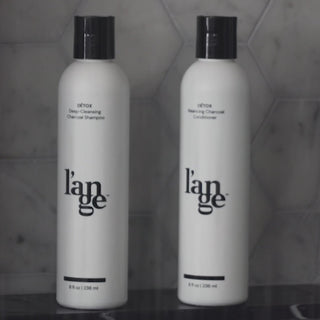 Detox Shampoo and Conditioner being applied to wet hair then followed up with healthy, hydrated, clean hair