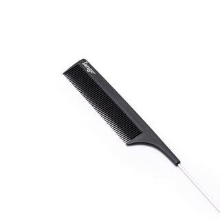 This close-up of the carbon-fiber hair comb, clearly displays the fine teeth for straightening hair.