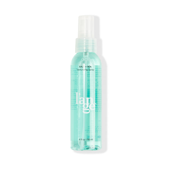 Clear 4fl oz bottle with black font Salt+ Sea Texturizing Spray, white L’ange logo and clear cover