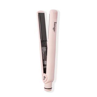 Blush flat iron with black ceramic rounded plates & soft-touch rubber handle with black L’ange logo