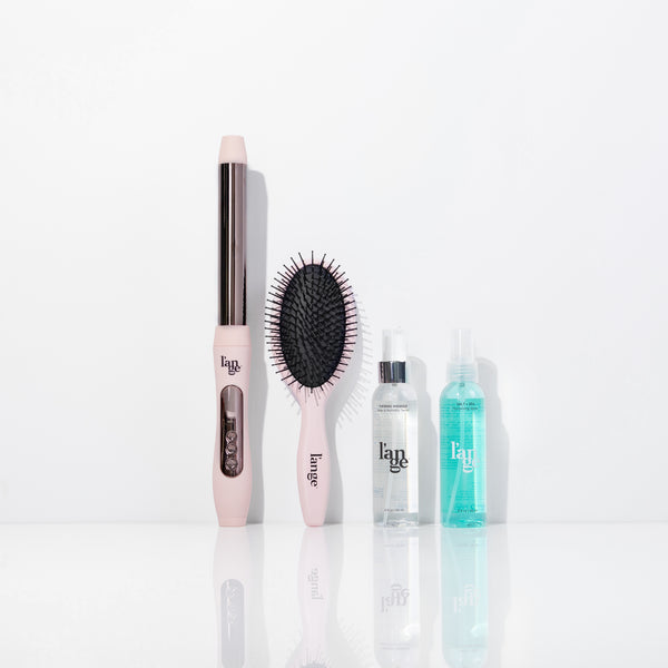Blush Le Spirale curling wand, blush Wood oval brush, Thermal Magique, Salt + Sea Texturizing Spray