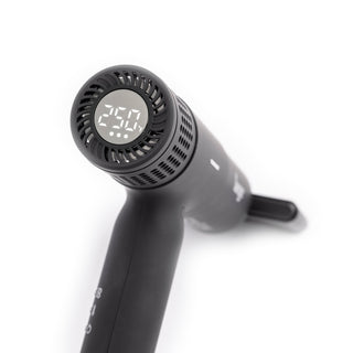 Back view of black slim hair dryer with black LCD display